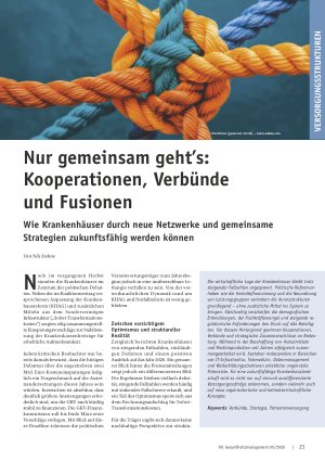 Vorschauseite 1: Nur gemeinsam geht’s: Kooperationen, Verbünde und Fusionen. Wie Krankenhäuser durch neue Netzwerke und gemeinsame Strategien zukunftsfähig werden können