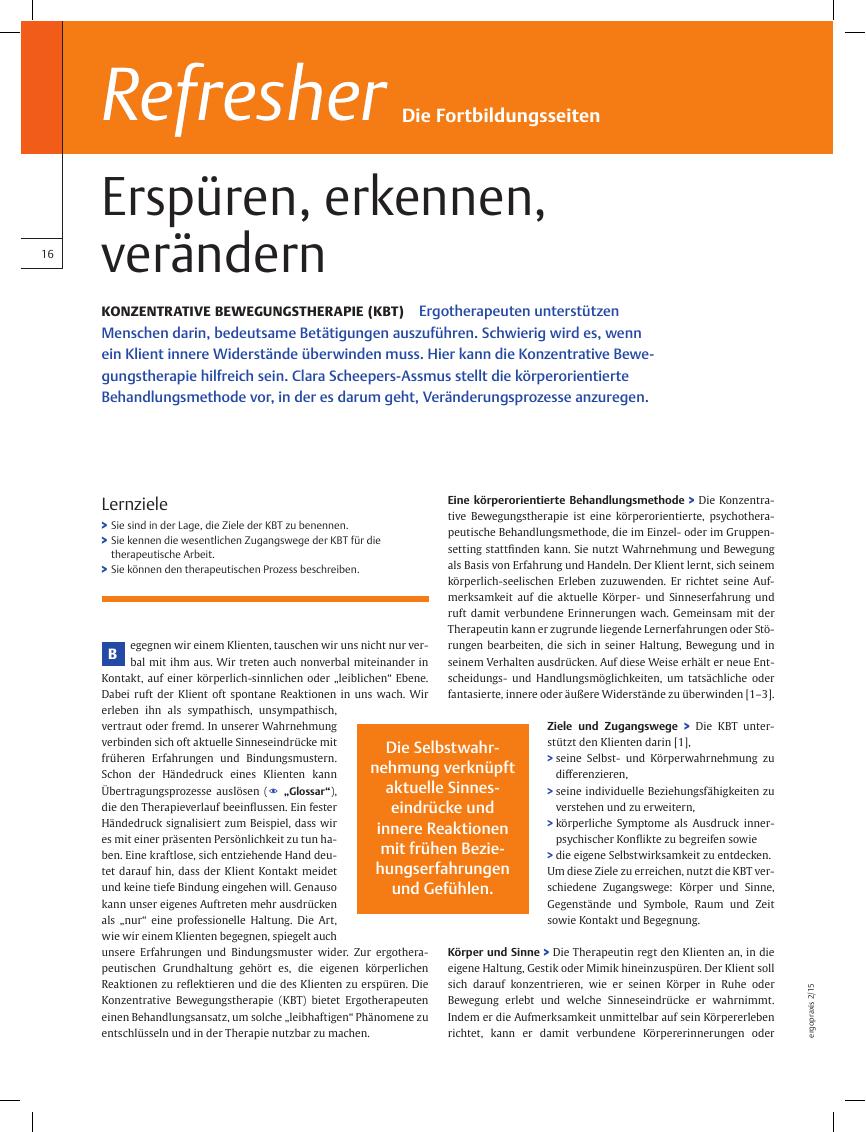 Vorschauseite 1: Konzentrative Bewegungstherapie (KBT) ? Erspüren, erkennen, verändern