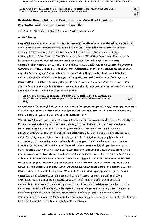 Vorschauseite 1: Bedrohte Diversität in der Psychotherapie: Zum Direktstudium Psychotherapie nach dem neuen PsychThG