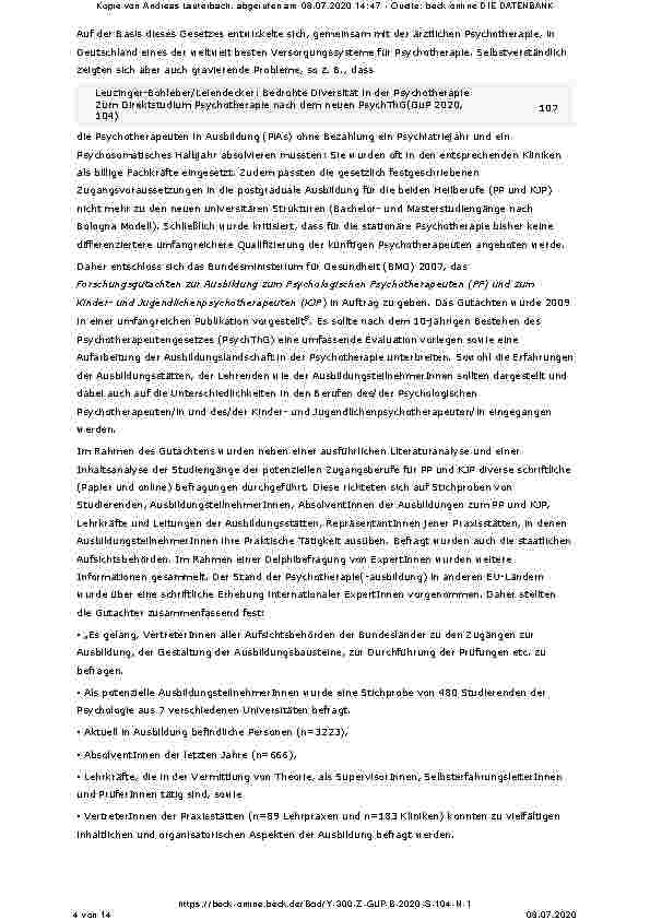 Vorschauseite 4: Bedrohte Diversität in der Psychotherapie: Zum Direktstudium Psychotherapie nach dem neuen PsychThG