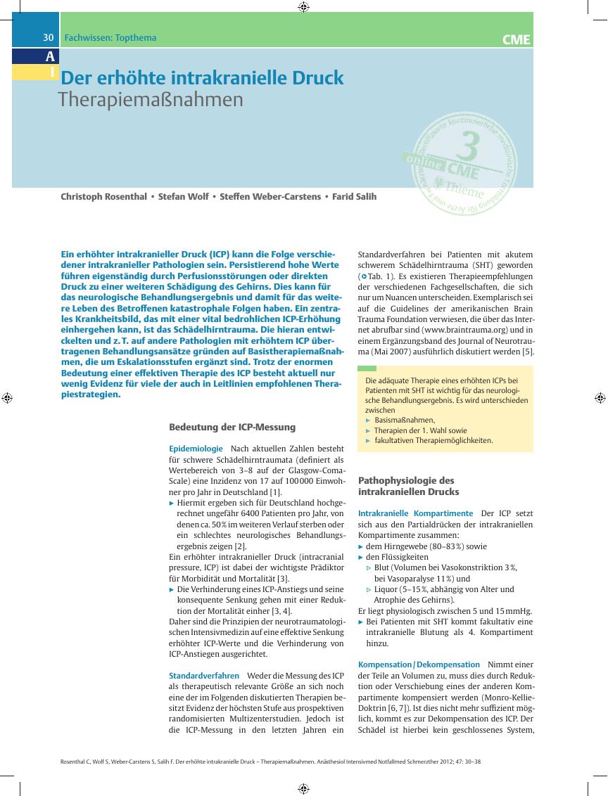 Vorschauseite 1: Der erhöhte intrakranielle Druck – Therapiemaßnahmen
