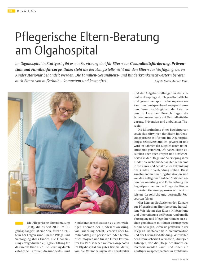 Vorschauseite 1: Pflegerische Eltern-Beratung am Olgahospital