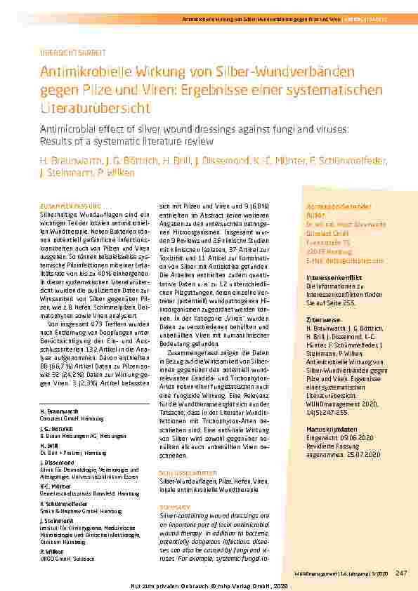 Vorschauseite 1: Antimikrobielle Wirkung von Silber-Wundverbänden gegen Pilze und Viren: Ergebnisse einer systematischen Literaturübersicht