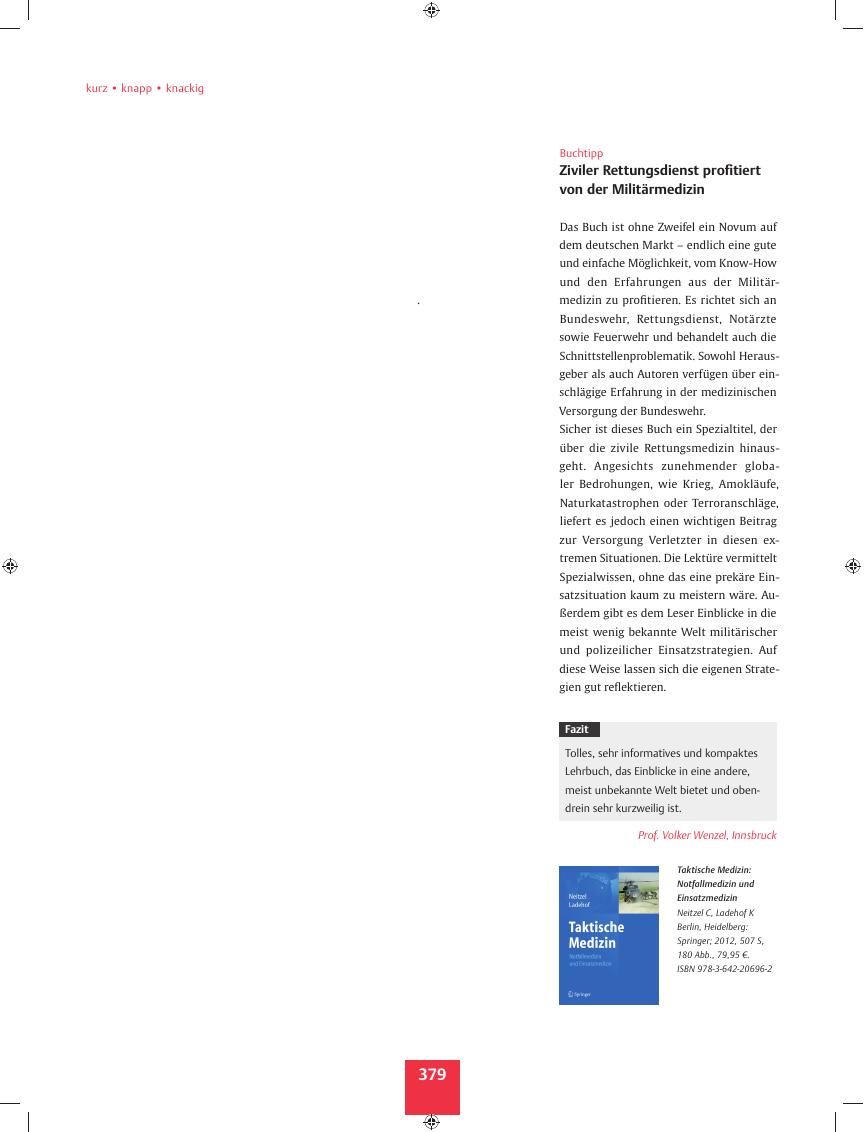 Vorschauseite 1: Buchtipp ? Ziviler Rettungsdienst profitiert von der Militärmedizin