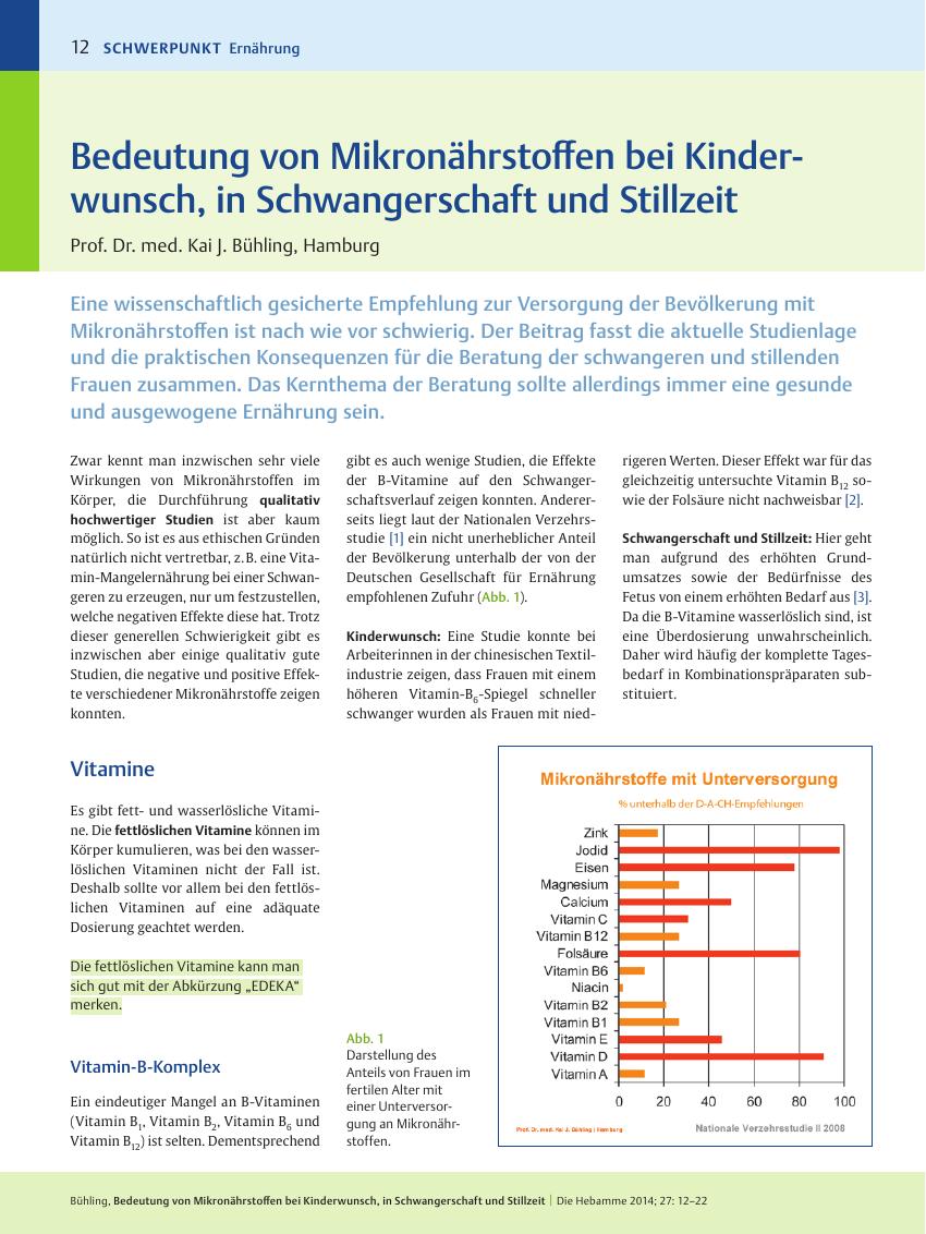 Vorschauseite 1: Bedeutung von Mikronährstoffen bei Kinderwunsch, in Schwangerschaft und Stillzeit