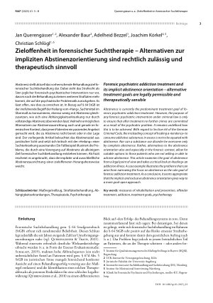 Vorschauseite 1: Zieloffenheit in forensischer Suchttherapie – Alternativen zur impliziten Abstinenzorientierung sind rechtlich zulässig und therapeutisch sinnvoll