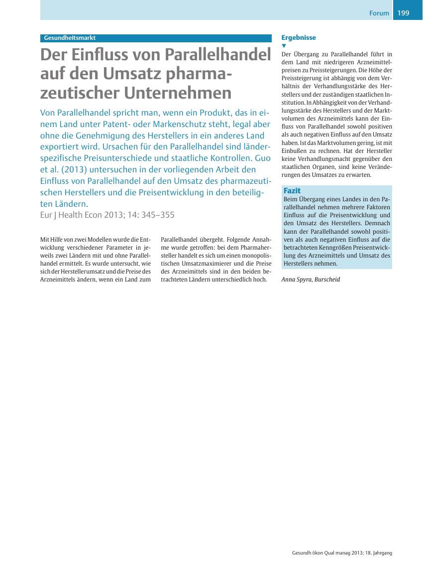 Vorschauseite 1: Gesundheitsmarkt? Der Einfluss von Parallelhandel auf den Umsatz pharmazeutischer Unternehmen