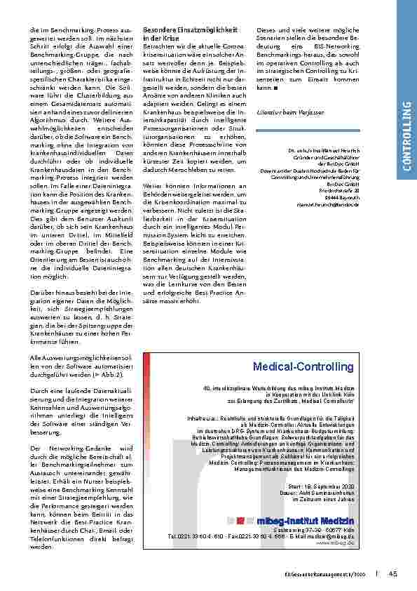 Vorschauseite 3: Networking Benchmarking im Krankenhaus: Ein neuer, erfolgversprechender Ansatz im Controlling