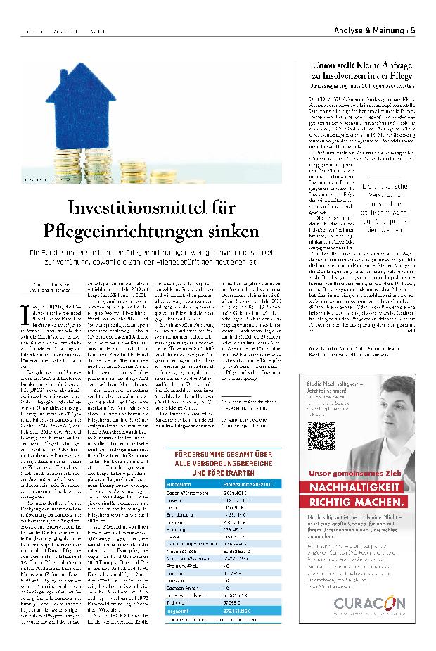 Vorschauseite 1: Investitionsmittel für Pflegeeinrichtungen sinken