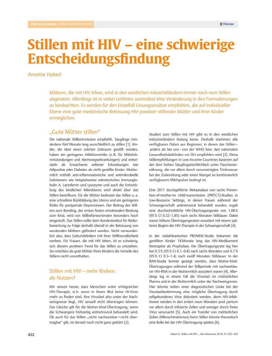 Vorschauseite 1: Stillen mit HIV – eine schwierige Entscheidungsfindung