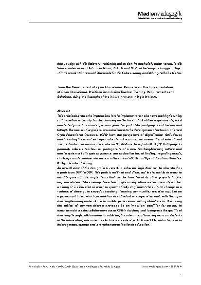Vorschauseite 2: Von der Entwicklung von Open Educational Resources zur Umsetzung von Open Educational Practices in der inklusiven Lehrkräftebildung