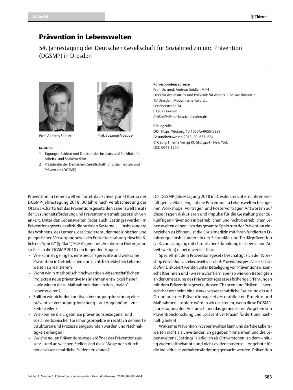 Vorschauseite 1: Prävention in Lebenswelten