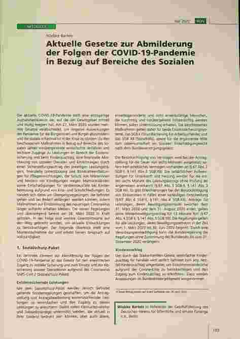 Vorschauseite 1: Aktuelle Gesetze zur Abmilderung der Folgen der COVID-19-Pandemie in Bezug auf Bereiche des Sozialen