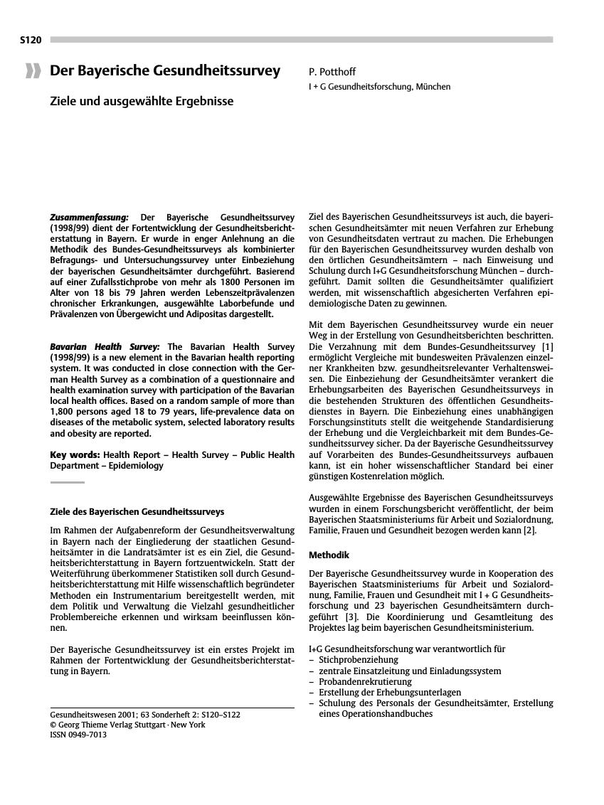 Vorschauseite 1: Der Bayerische Gesundheitssurvey