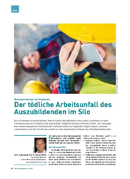 Vorschauseite 1: Betriebssicherheit und Strafrecht: Der tödliche Arbeitsunfall des Auszubildenden im Silo