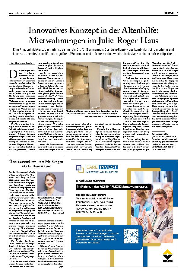 Vorschauseite 1: Innovatives Konzept in der Altenhilfe: Mietwohnungen im Julie-Roger-Haus