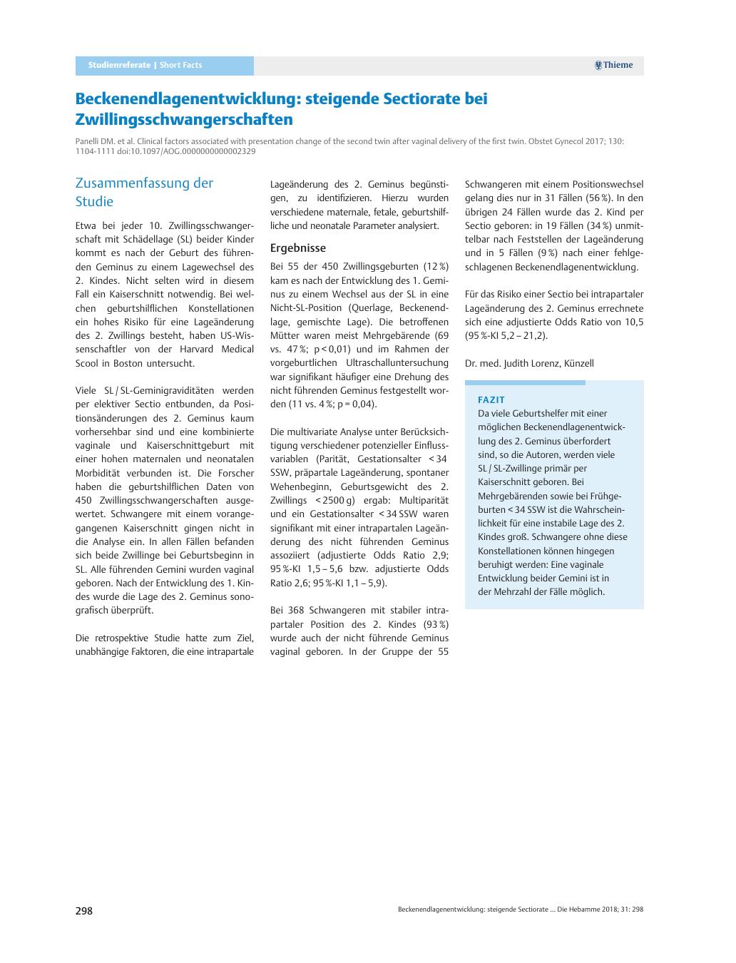 Vorschauseite 1: Beckenendlagenentwicklung: steigende Sectiorate bei Zwillingsschwangerschaften