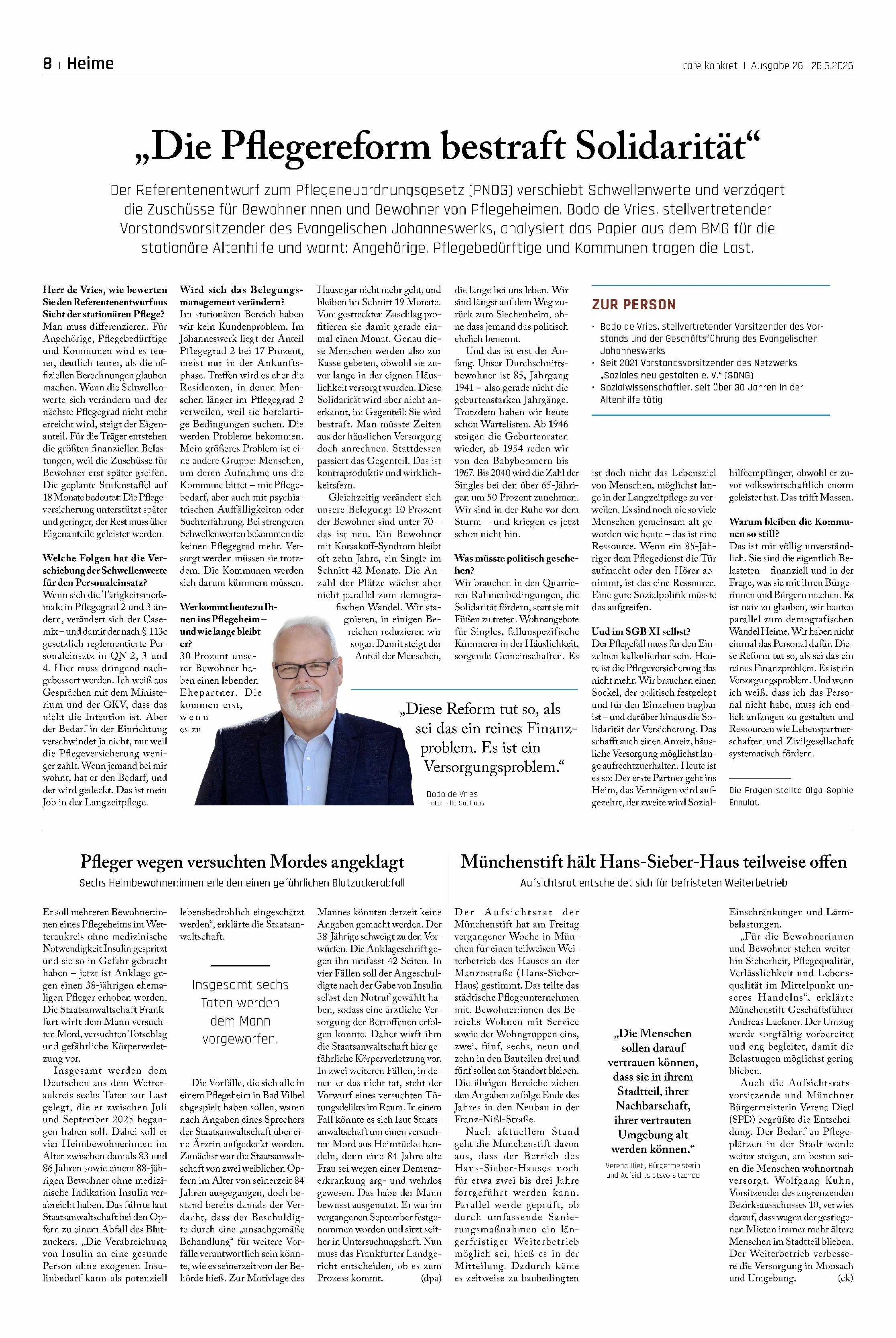 Vorschauseite 1: „Die Pflegereform bestraft Solidarität“