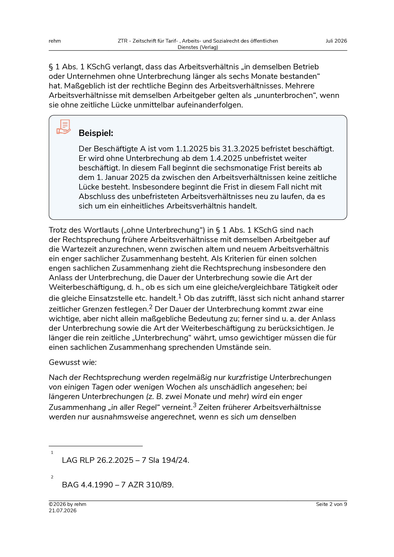 Vorschauseite 2: Die ordentliche Kündigung während der Wartezeit i. S. d. § 1 Abs. 1 KSchG – Grundlagen für Arbeitgeber