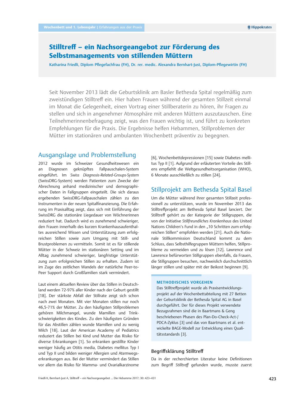 Vorschauseite 1: Stilltreff – ein Nachsorgeangebot zur Förderung des Selbstmanagements von stillenden Müttern