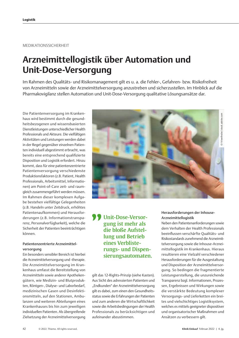 Vorschauseite 1: Medikationssicherheit: Arzneimittellogistik über Automatisierung und Unit-Dose-Versorgung