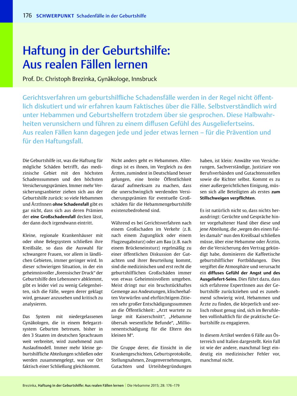 Vorschauseite 1: Haftung in der Geburtshilfe: Aus realen Fällen lernen