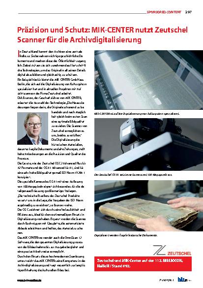 Vorschauseite 1: Präzision und Schutz: MIK-CENTER nutzt Zeutschel Scanner für die Archivdigitalisierung