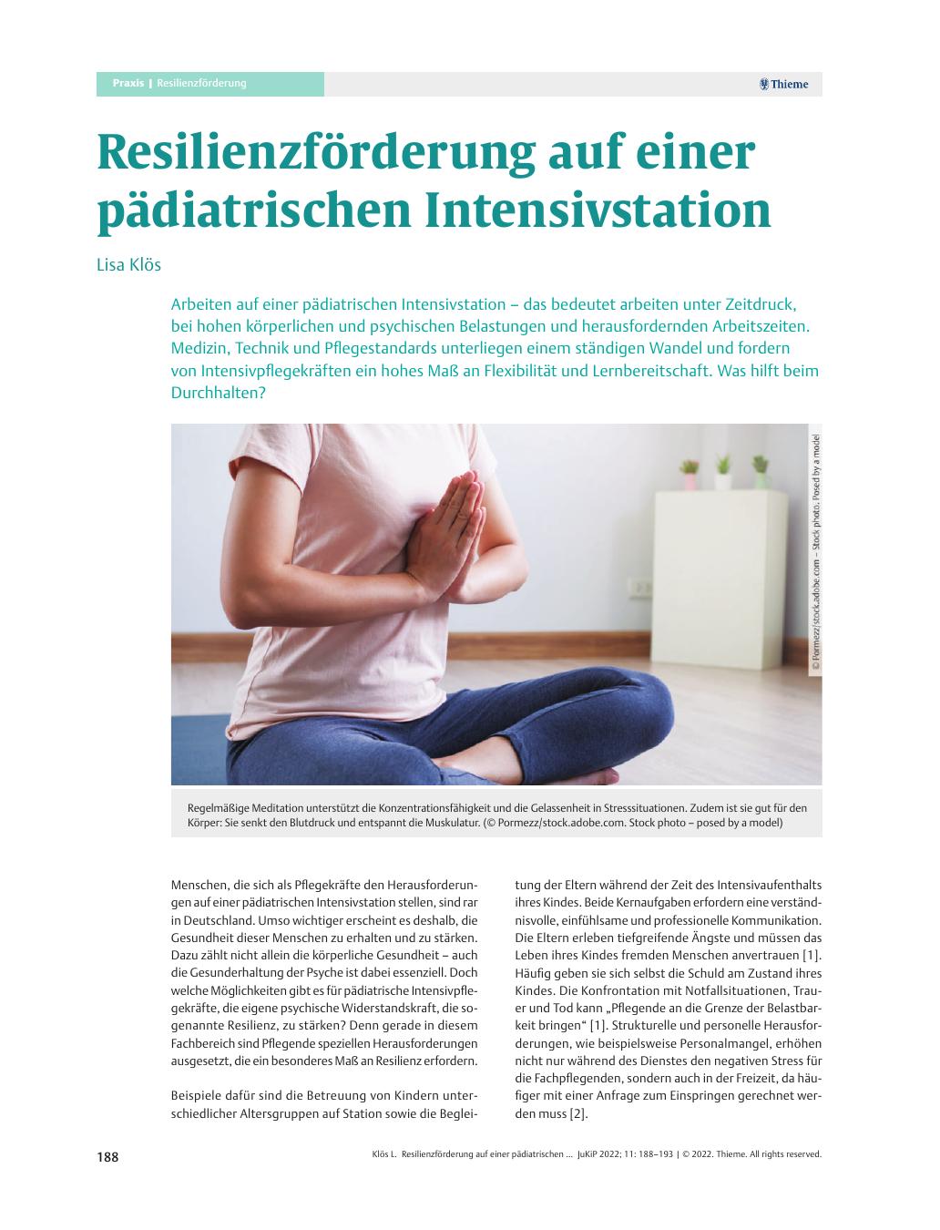 Vorschauseite 1: Resilienzförderung auf einer pädiatrischen Intensivstation
