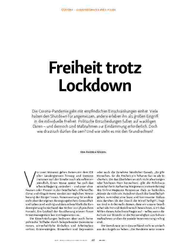 Vorschauseite 1: Freiheit trotz Lockdown