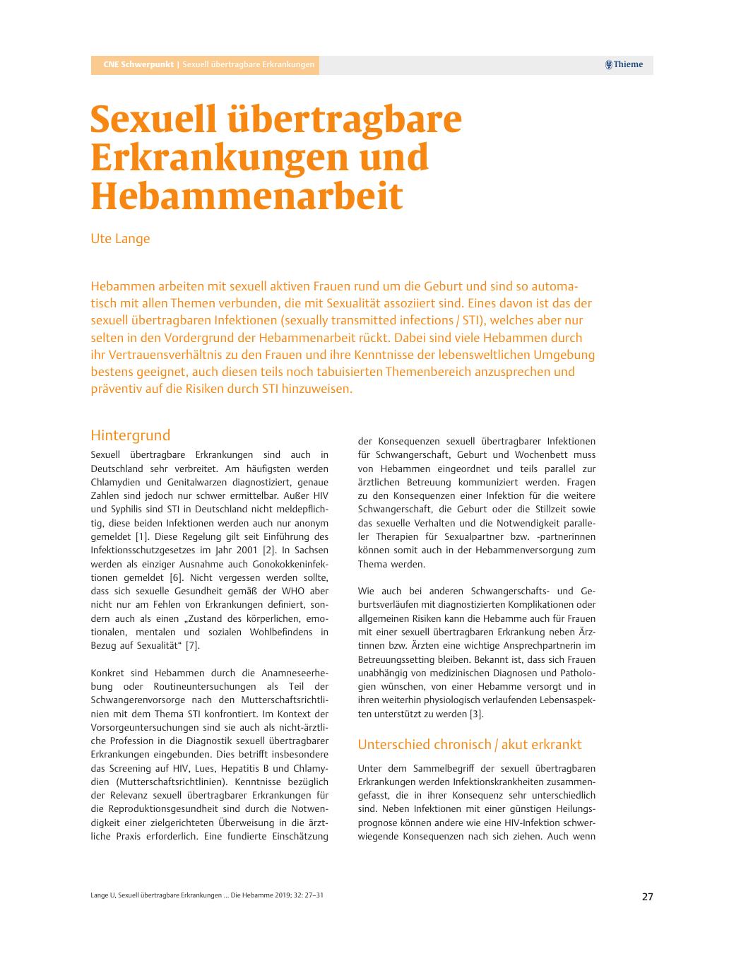 Vorschauseite 1: Sexuell übertragbare Erkrankungen und Hebammenarbeit