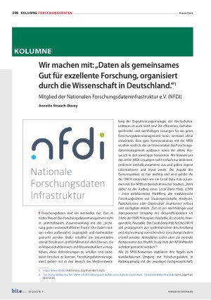 Vorschauseite 1: Wir machen mit: „Daten als gemeinsames Gut für exzellente Forschung, organisiert durch die Wissenschaft in Deutschland. “1