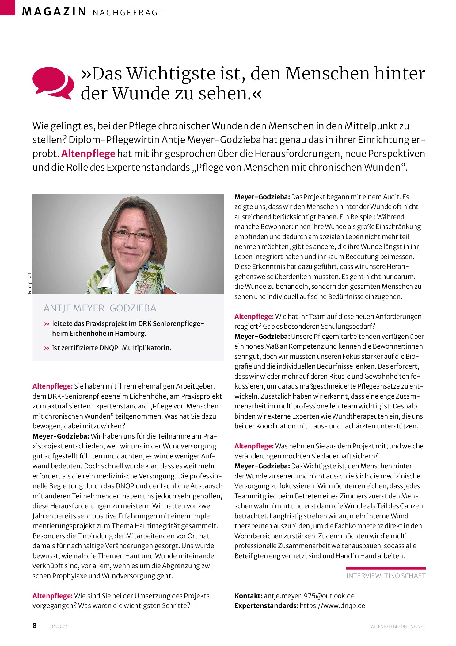 Vorschauseite 1: „Das Wichtigste ist, den Menschen hinter der Wunde zu sehen.“