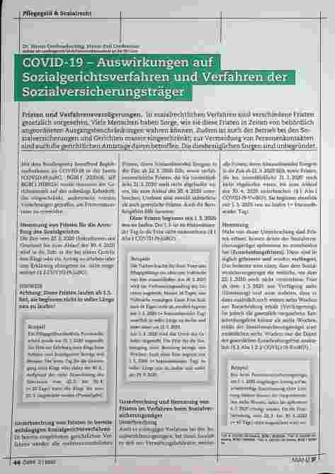Vorschauseite 1: COVID-19 - Auswirkungen auf Sozialgerichtsverfahren und Verfahren der Sozialversicherungsträger.