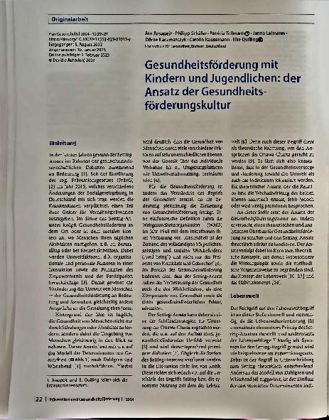 Vorschauseite 1: Gesundheitsförderung mit Kindern und Jugendlichen: der Ansatz der Gesundheitsförderungskultur