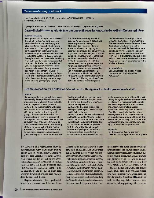 Vorschauseite 3: Gesundheitsförderung mit Kindern und Jugendlichen: der Ansatz der Gesundheitsförderungskultur