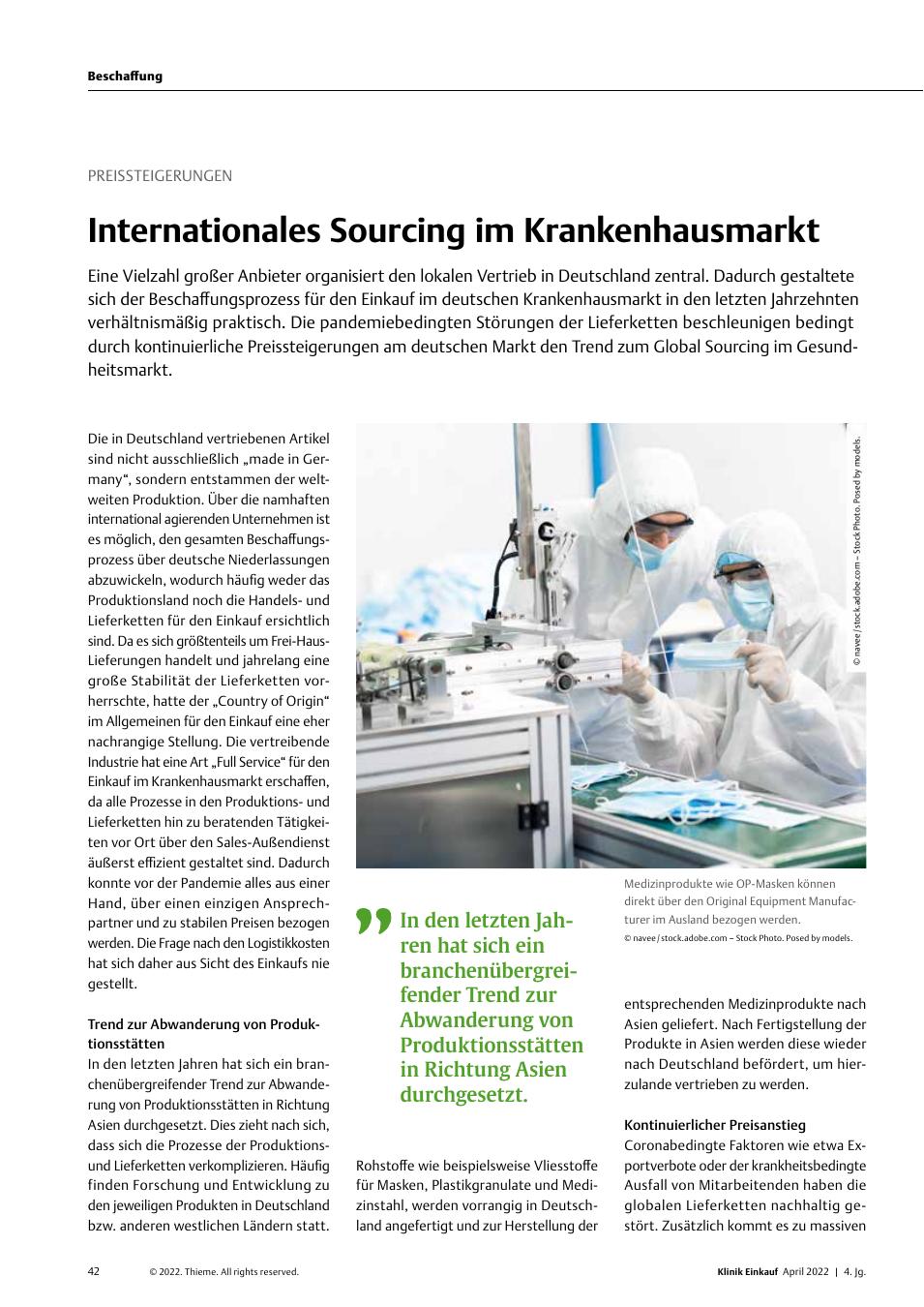 Vorschauseite 1: Preissteigerungen: Internationales Sourcing im Krankenhausmarkt
