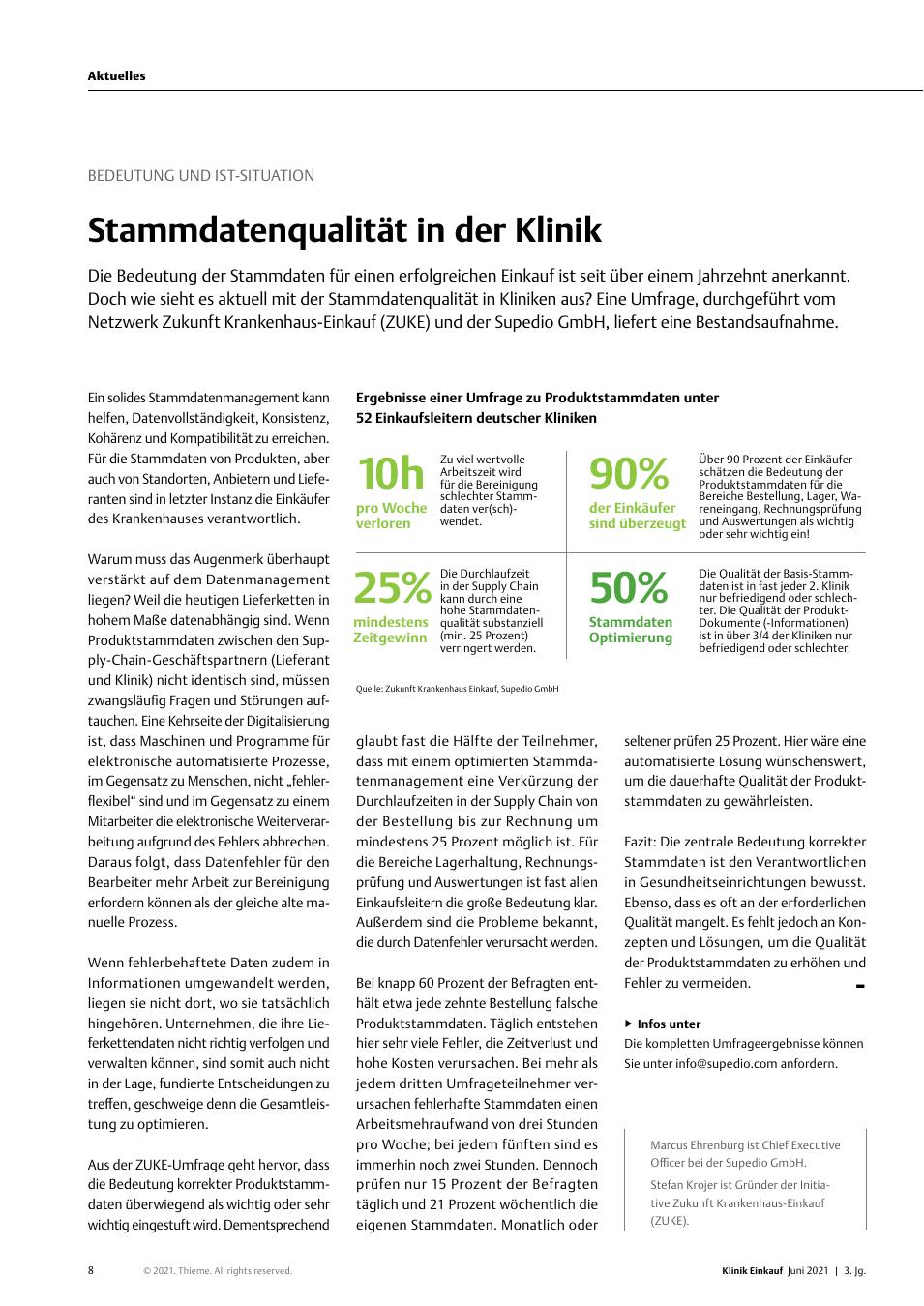 Vorschauseite 1: Bedeutung und Ist-Situation: Stammdatenqualität in der Klinik