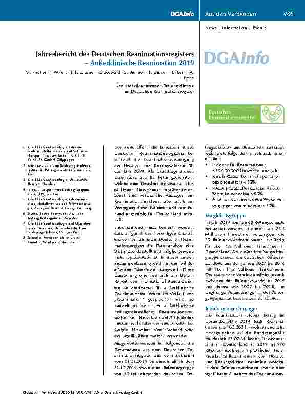 Vorschauseite 1: Jahresbericht des Deutschen Reanimationsregisters – Außerklinische Reanimation 2019
