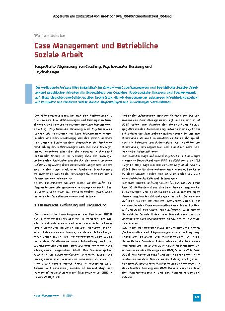 Vorschauseite 1: Case Management und Betriebliche Soziale Arbeit Beispielhafte Abgrenzung von Coaching, Psychosozialer Beratung und Psychotherapie
