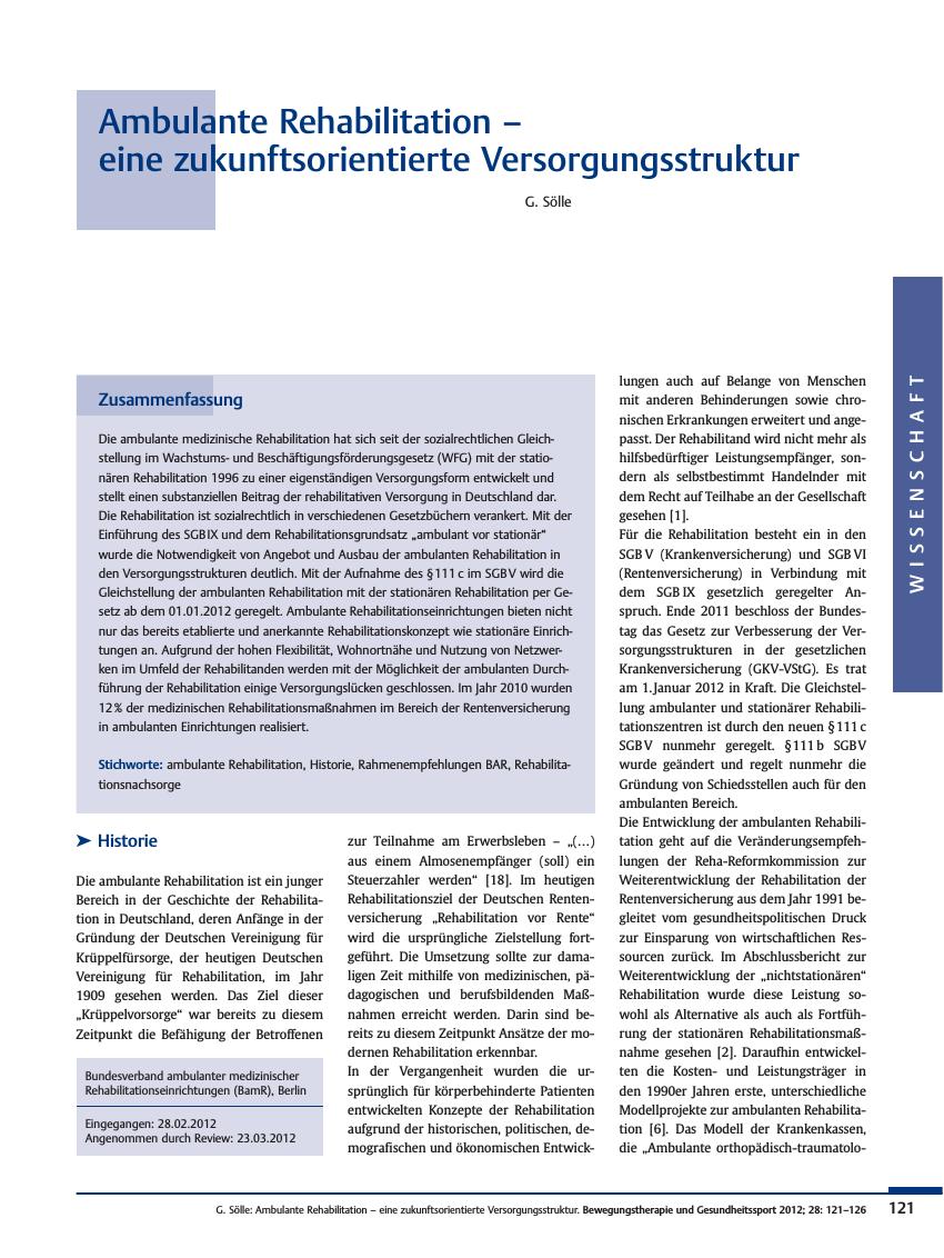 Vorschauseite 1: Ambulante Rehabilitation – eine zukunftsorientierte Versorgungsstruktur