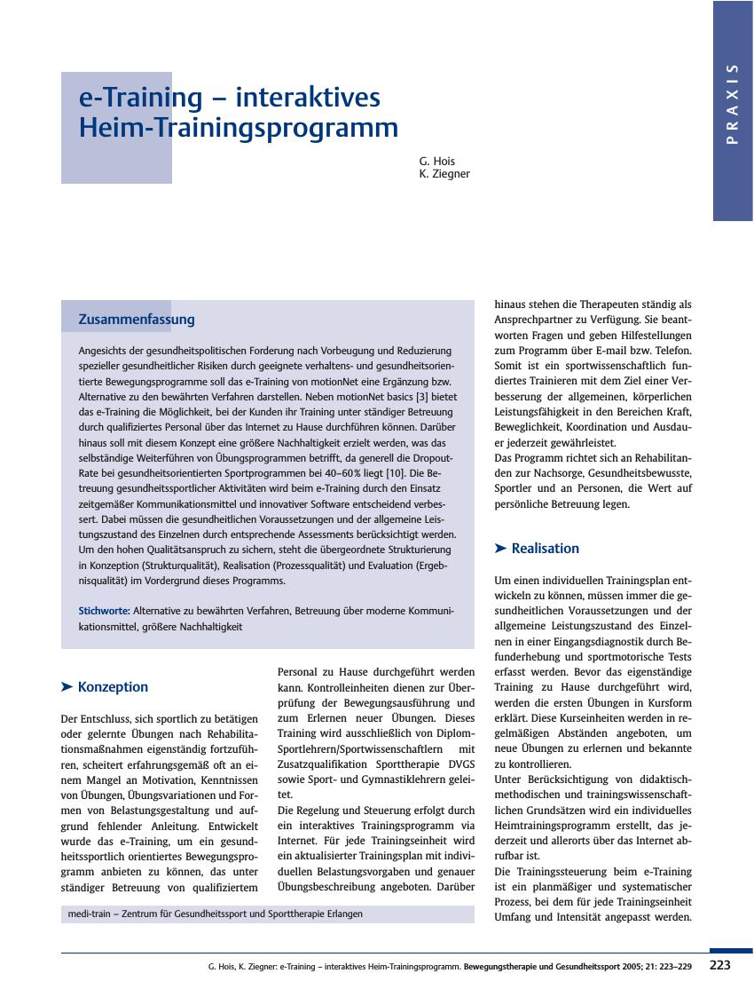 Vorschauseite 1: e-Training - interaktives Heim-Trainingsprogramm