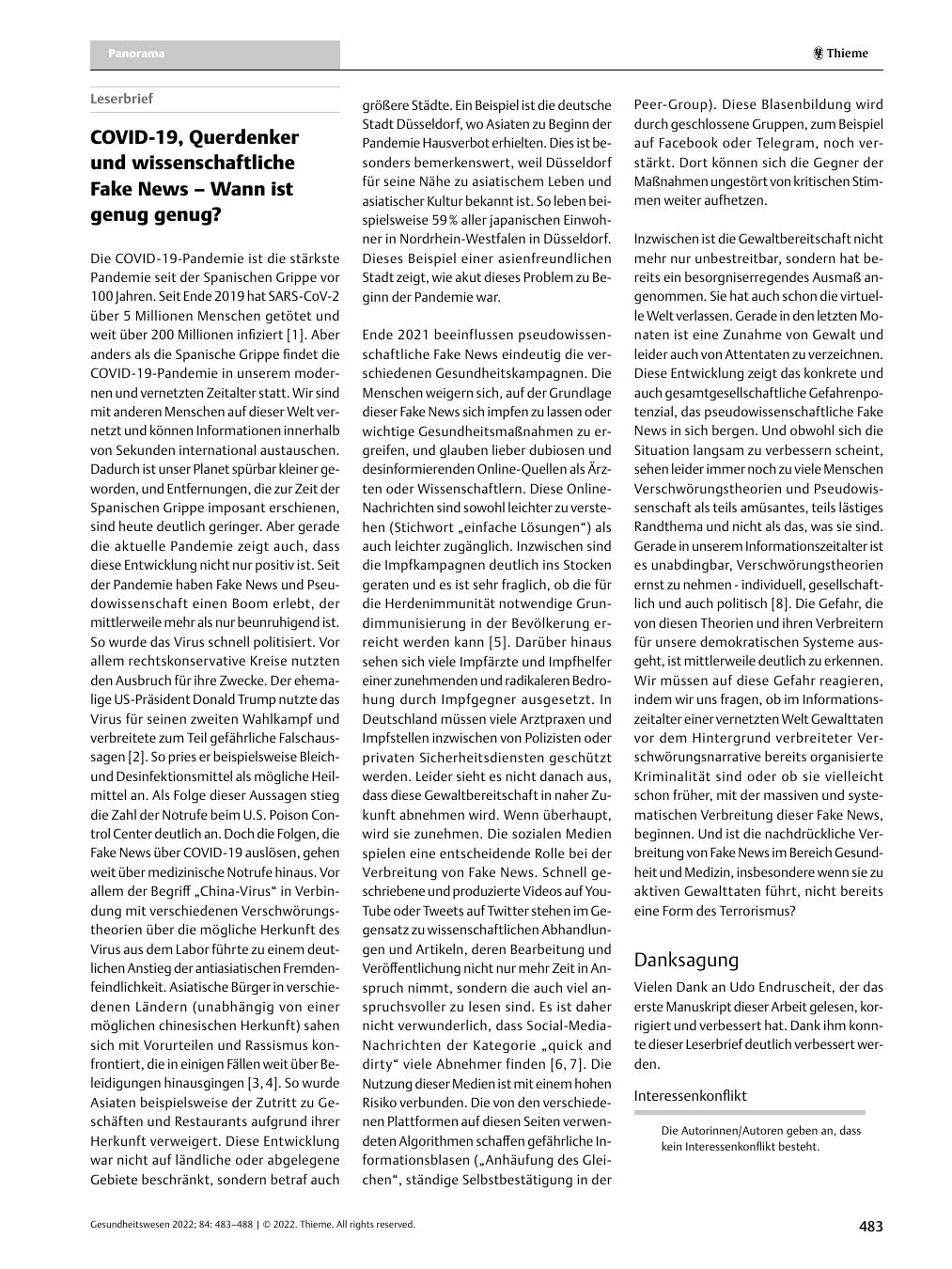 Vorschauseite 1: COVID-19, Querdenker und wissenschaftliche Fake News – Wann ist genug genug?