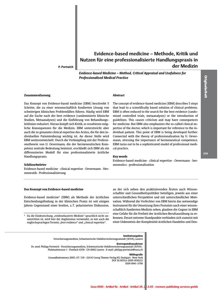 Vorschauseite 1: Evidence-based medicine - Methode, Kritik und Nutzen für eine professionalisierte Handlungspraxis in der Medizin