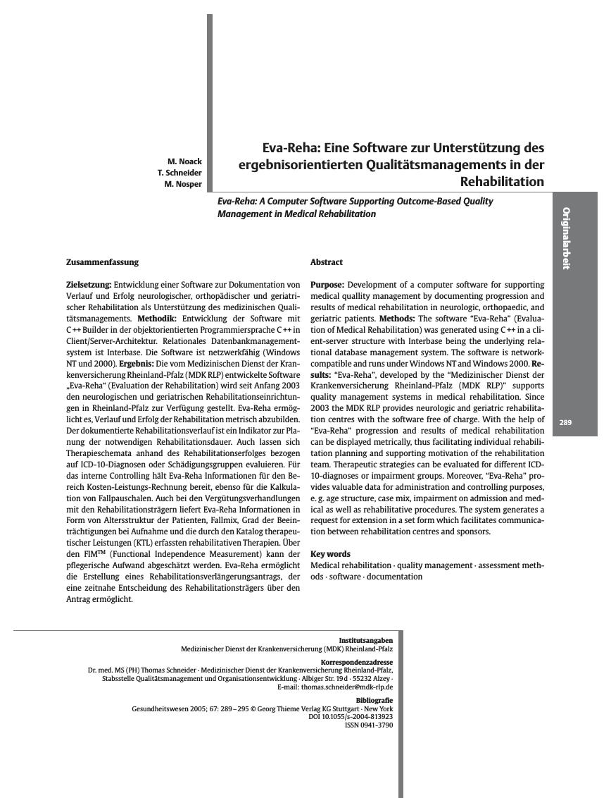 Vorschauseite 1: Eva-Reha: Eine Software zur Unterstützung des ergebnisorientierten Qualitätsmanagements in der Rehabilitation