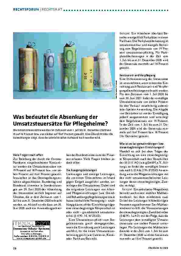 Vorschauseite 1: Was bedeutet die Absenkung der Umsatzsteuersätze für Pflegeheime?