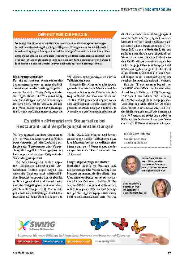 Vorschauseite 2: Was bedeutet die Absenkung der Umsatzsteuersätze für Pflegeheime?