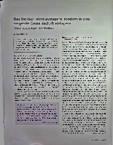 Vorschauseite 1: Das Sterben nicht auslagern, sondern in eine sorgende Gemeinschaft einlagern. Vision zukünftiger Hospizarbeit.
