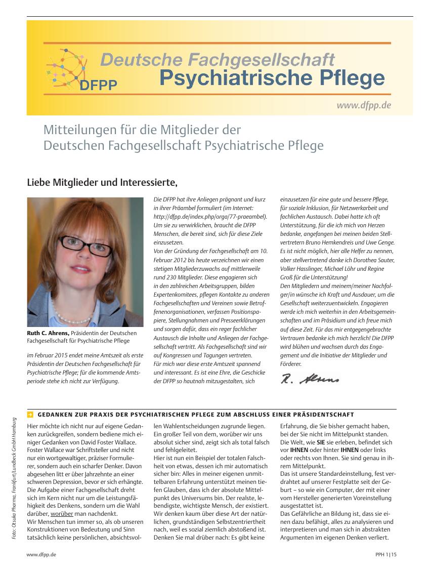 Vorschauseite 1: Mitteilungen für die Mitglieder der Deutschen Fachgesellschaft Psychiatrische Pflege