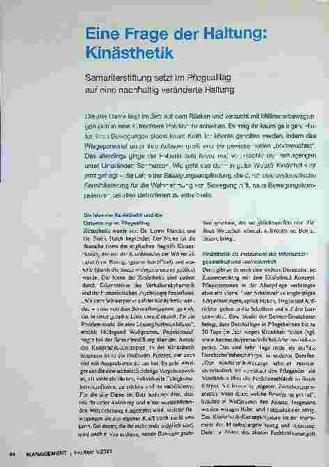 Vorschauseite 1: Eine Frage der Haltung: Kinästhetik Samariterstiftung setzt im Pflegealltag auf eine nachhaltig veränderte Haltung