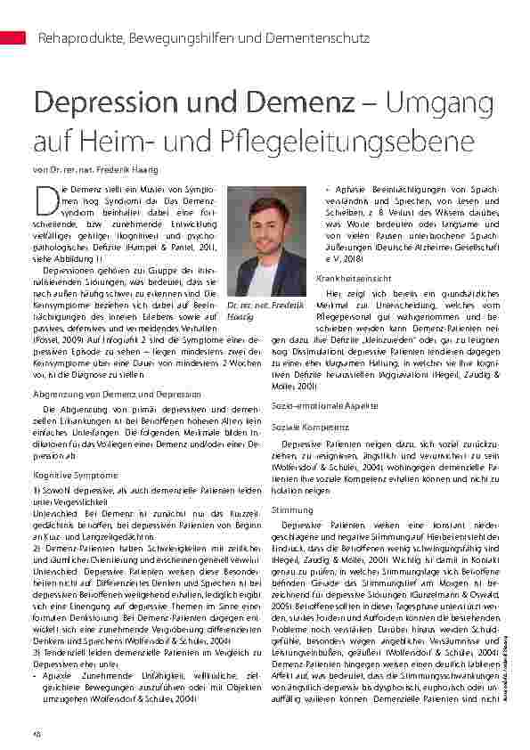 Vorschauseite 1: Depression und Demenz – Umgang auf Heimund Pflegeleitungsebene